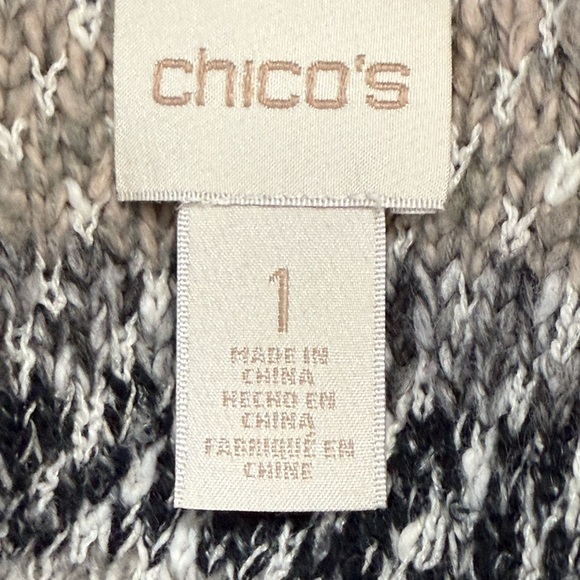 Chico’s Size 1 Knit Coatigan Cardigan Sweater Coatigan Stripe Long Relaxed Boho - Picture 7 of 9